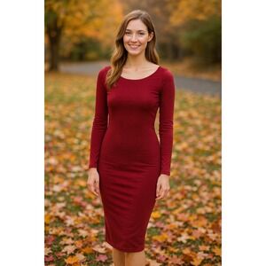 NEW Wild Fable Long Sleeve Knit Bodycon Midi Dress Deep Red Size XS